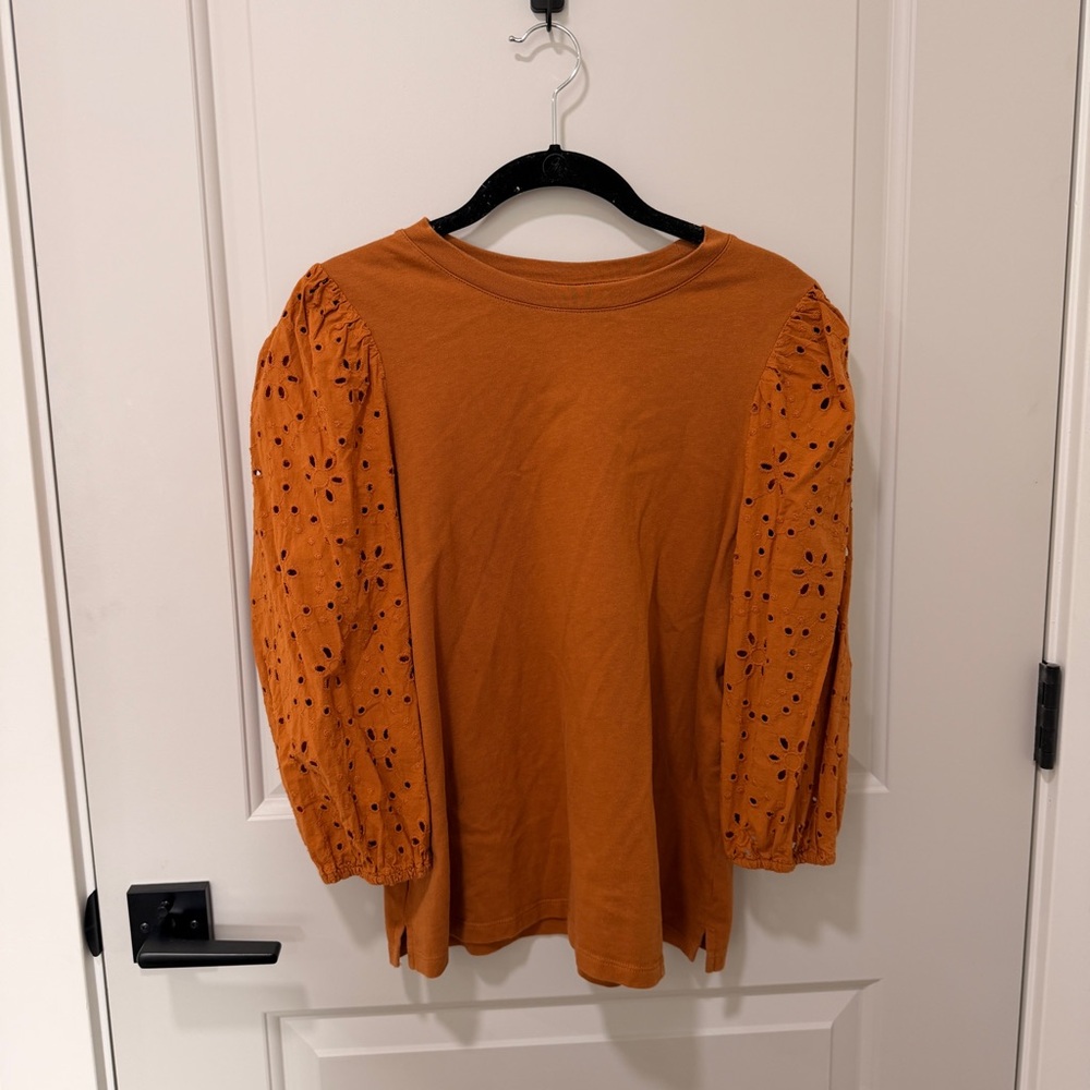 a new day Women's Orange Blouse with Eyelet Sleeves
